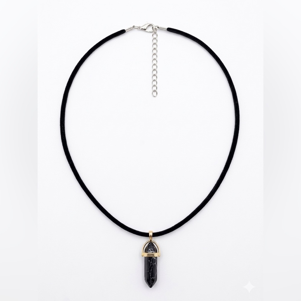 Black Handmade Resin Crystal Pendant Necklace with Gold Accent - (Unisex)
